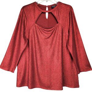 Lane Bryant Blouse Women's 18/20 Red Metallic Sparkle Shimmer Cutout Neckline